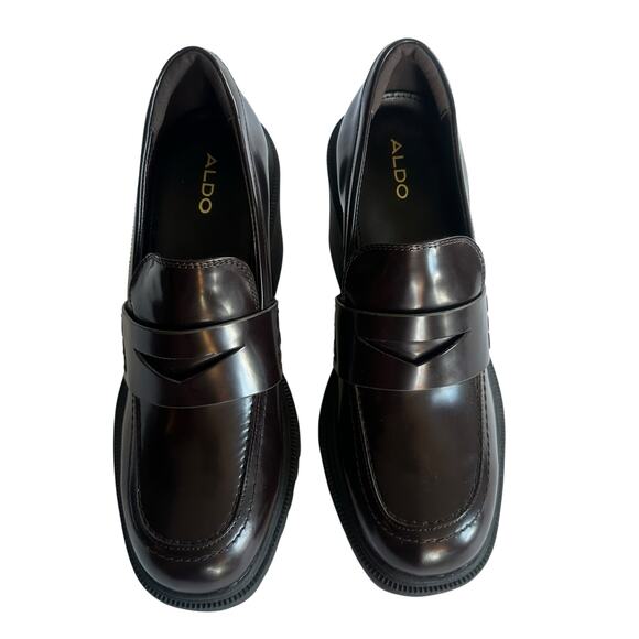 Aldo Brown Chunky Heel Loafers Womens Size 8.5 Block Platform Lug Sole Y2K 90s - Picture 4 of 10
